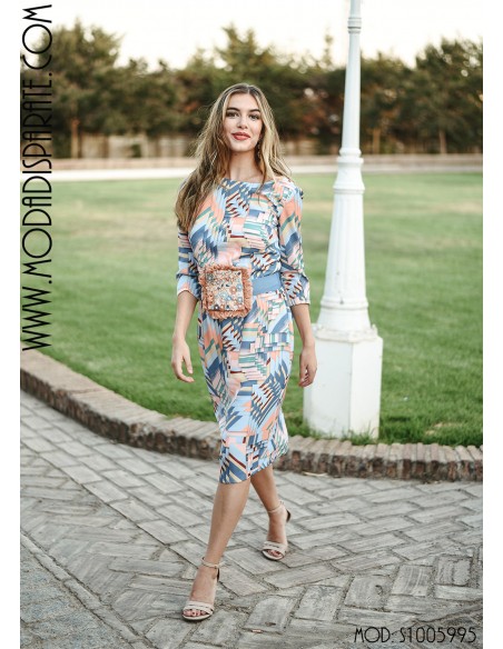 VESTIDO"DEDALO"CORTO RECTO ESTAMPADO CIN JOYA