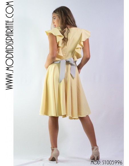 VESTIDO"TREVI"CORTO VUELO S/MANGAS CON VOLANTES CIN JOYA