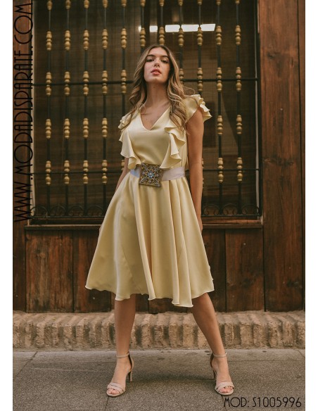 VESTIDO"TREVI"CORTO VUELO S/MANGAS CON VOLANTES CIN JOYA