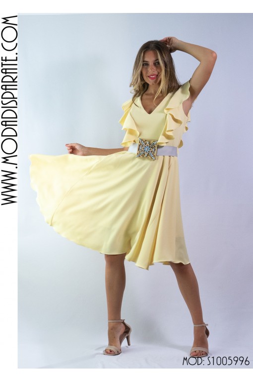 VESTIDO"TREVI"CORTO VUELO S/MANGAS CON VOLANTES CIN JOYA 2