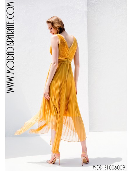 VESTIDO"SOURIS"LARGO FIESTA PLISADO ESCO