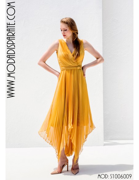 VESTIDO"SOURIS"LARGO FIESTA PLISADO ESCO