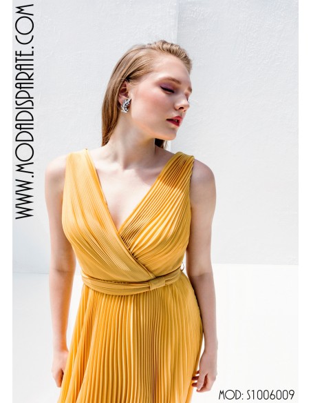 VESTIDO"SOURIS"LARGO FIESTA PLISADO ESCO