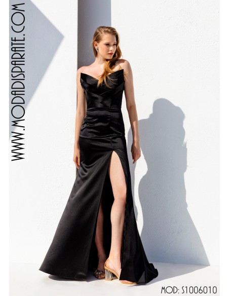 VESTIDO"TIJUANA"LARGO CUERPO TABLAS FALDA ABERTURA