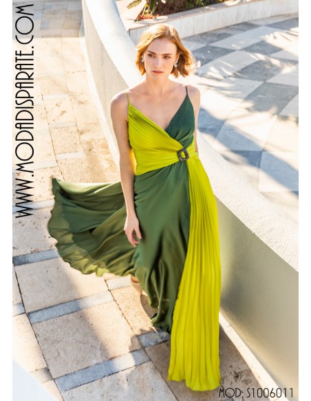 VESTIDO"CROIX"LARGO VUELO PLISADO COMBIN