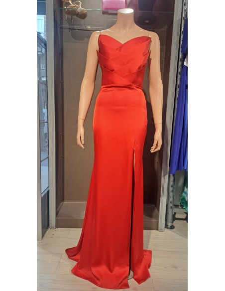 VESTIDO"TIJUANA"LARGO CUERPO TABLAS FALDA ABERTURA