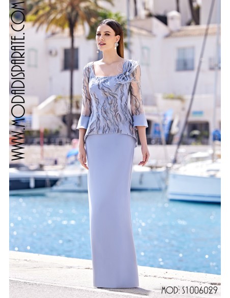 VESTIDO " ALLE" MADRINA CUERPO BLONDA MANGA VOLANTE