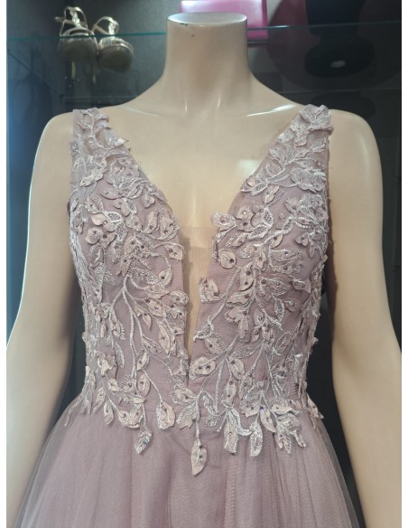 VESTIDO"AINHOA"FIESTA LARGO FALDATUL CUERPO LENTEJUELAS