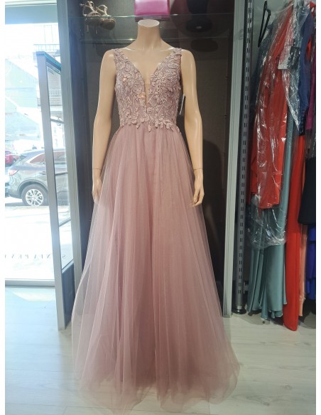 VESTIDO"AINHOA"FIESTA LARGO FALDATUL CUERPO LENTEJUELAS