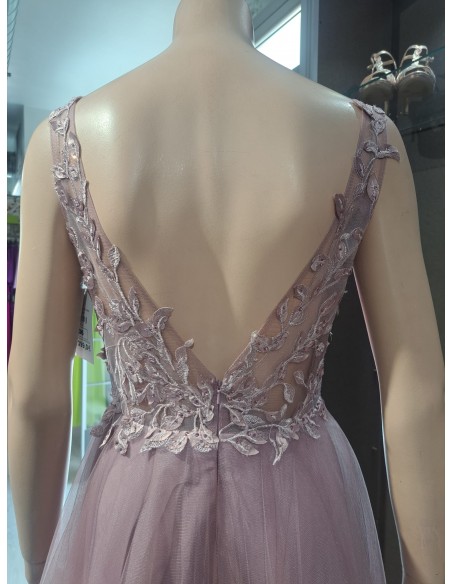 VESTIDO"AINHOA"FIESTA LARGO FALDATUL CUERPO LENTEJUELAS