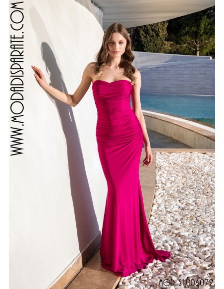 VESTIDO GREEN LARGO LICRA  FIESTA PALABRA DE HONOR DRAPEADO