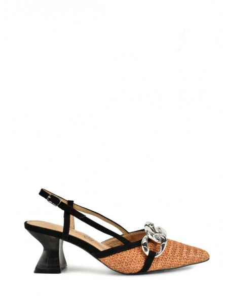 ZAPATO"6CM TACON" BAJO ADORNO CADENA PALNTA PIEL