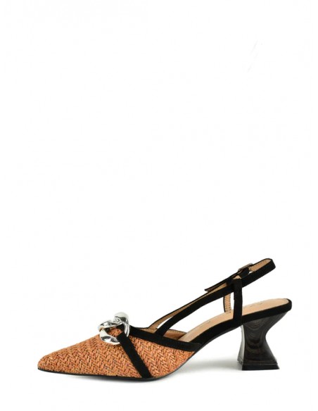 ZAPATO"6CM TACON" BAJO ADORNO CADENA PALNTA PIEL
