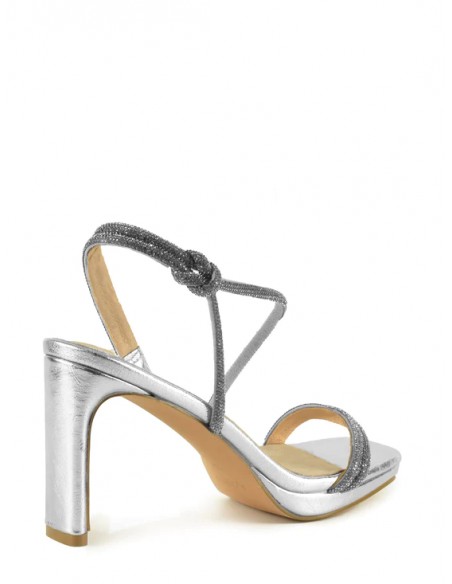 SANDALIA"9 CMTACON " PLATAFORMA TIRAS ESTRASS PLANTA PIEL