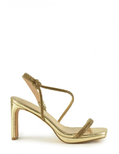 SANDALIA"9 CMTACON " PLATAFORMA TIRAS ESTRASS PLANTA PIEL