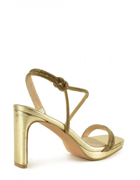 SANDALIA"9 CMTACON " PLATAFORMA TIRAS ESTRASS PLANTA PIEL