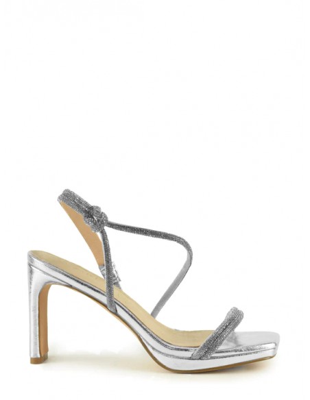 SANDALIA"9 CMTACON " PLATAFORMA TIRAS ESTRASS PLANTA PIEL