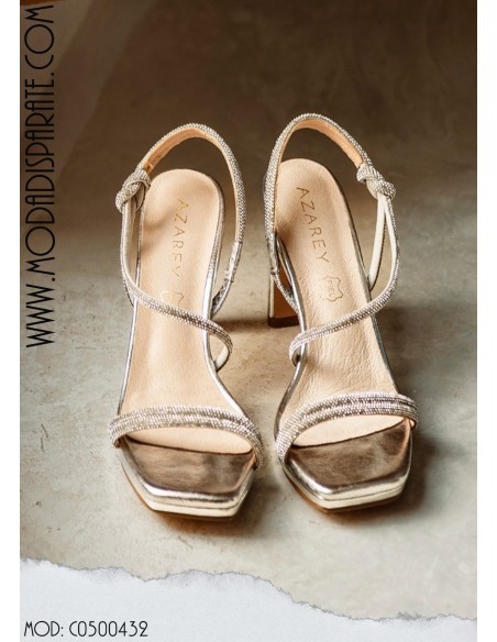 SANDALIA"9 CMTACON " PLATAFORMA TIRAS ESTRASS PLANTA PIEL