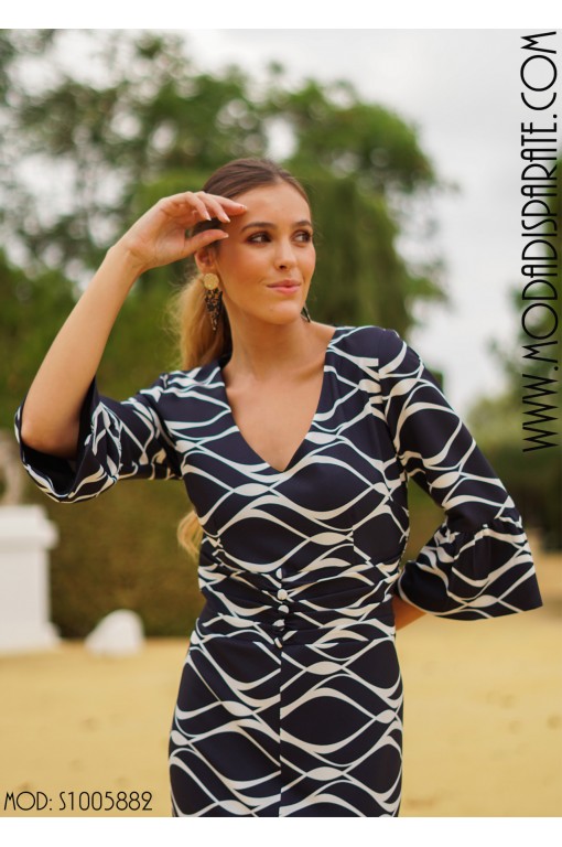 VESTIDO"BELEN" CORTO FAJIN DRAPEADO MANGA GLOBO 2