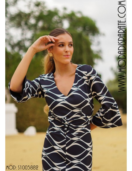 VESTIDO"BELEN" CORTO FAJIN DRAPEADO MANGA GLOBO