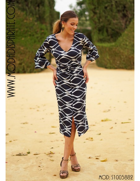 VESTIDO"BELEN" CORTO FAJIN DRAPEADO MANGA GLOBO