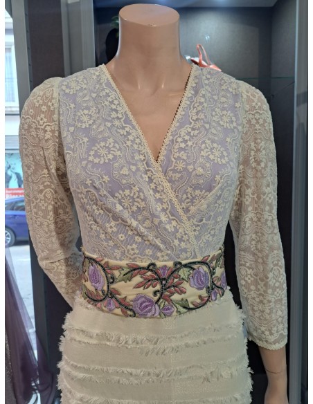 VESTIDO " AZALEA" CORTO FIESTA CUERPO TUL BORDADO  CINTURON