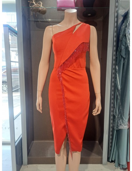 VESTIDO"LUCINDA"FIESTA  ASIMETRICO CORTO LISO FLECOS PEDRERI