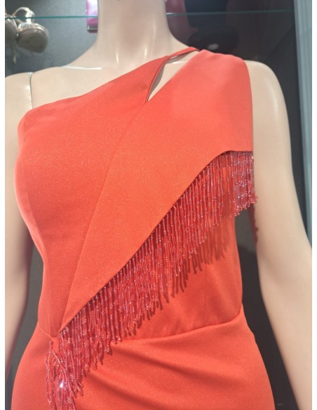 VESTIDO"LUCINDA"FIESTA  ASIMETRICO CORTO LISO FLECOS PEDRERI