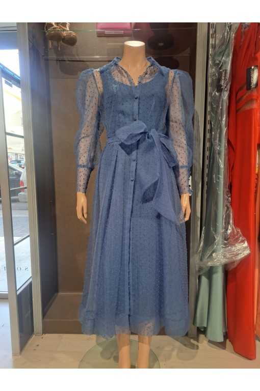 VESTIDO Y ABRIGO "LUZ" FIESTA CORTO DOBLE CAMISERO PLUMET CPS COMPROSER, S.L. - 1 2