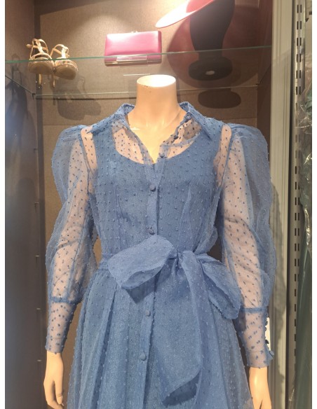 VESTIDO Y ABRIGO "LUZ" FIESTA CORTO DOBLE CAMISERO PLUMET