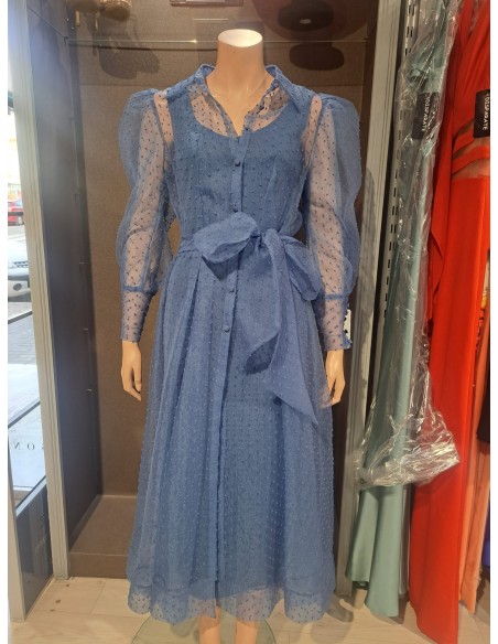 VESTIDO Y ABRIGO "LUZ" FIESTA CORTO DOBLE CAMISERO PLUMET