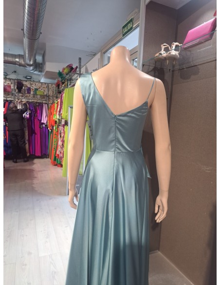 VESTIDO"MAR"FIESTA LARGO  RASO ESCOTE PICO ABERTURA FALDA