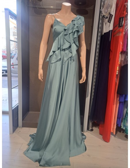 VESTIDO"MAR"FIESTA LARGO  RASO ESCOTE PICO ABERTURA FALDA