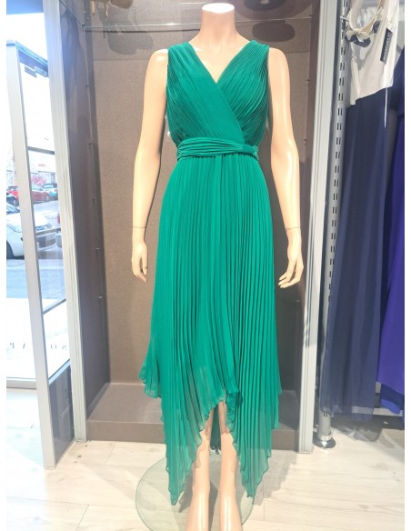 VESTIDO"SOURIS"LARGO FIESTA PLISADO ESCO