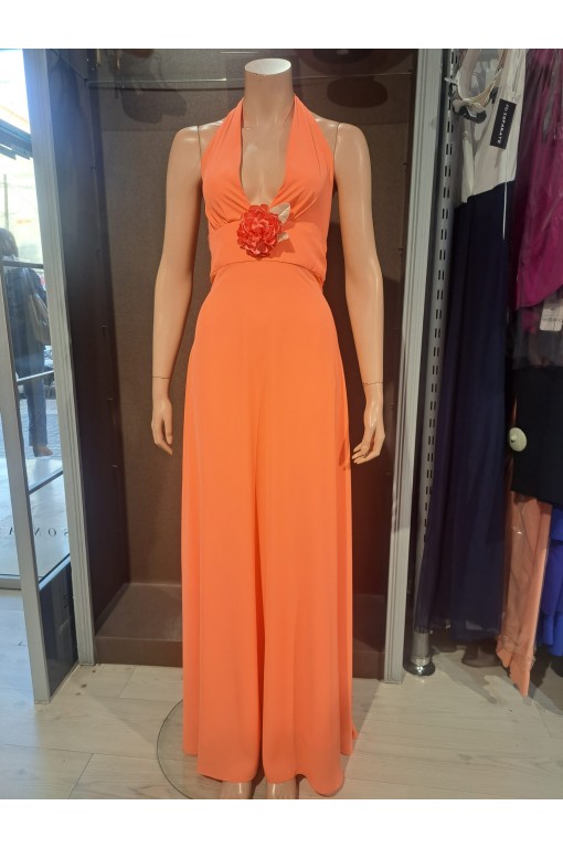 VESTIDO LARGO ATADO CUELLO ESCOTE ESPALDA. CREP POLIESTER MONCHO HEREDIA - 1 2