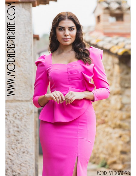 VESTIDO "CAMELIA" LARGO LISO FIESTA  VOLANTE DELANTERO