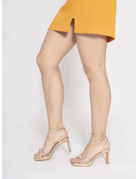 SANDALIA"9 CM TACON" PLATAFORMA PALA NUDO STRASS PLANTA PIEL