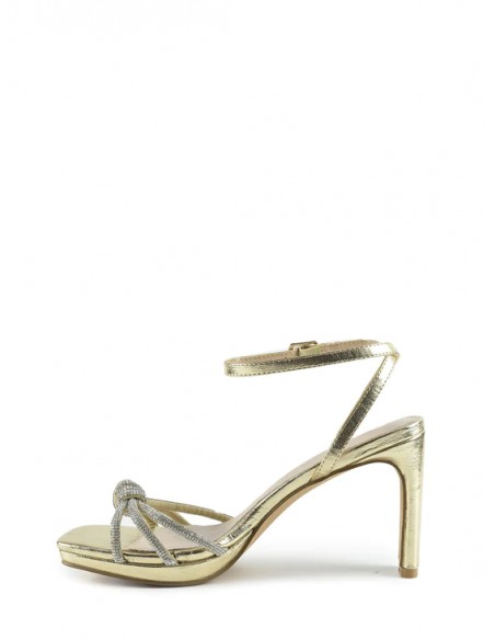 SANDALIA"9 CM TACON" PLATAFORMA PALA NUDO STRASS PLANTA PIEL