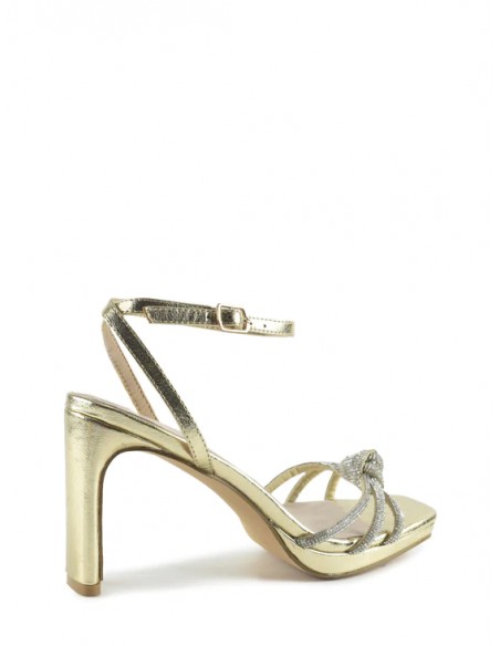 SANDALIA"9 CM TACON" PLATAFORMA PALA NUDO STRASS PLANTA PIEL