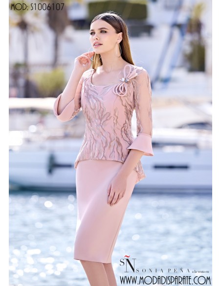 VESTIDO "PEÑA" CORTO MANGA CODO FALDA LISA CUERPO TUL BORDAD