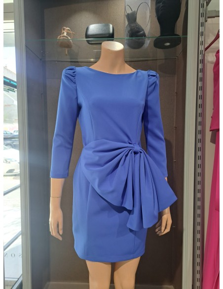 VESTIDO"AINHOA"CORTO MANGA FRANCESA LAZO CINTURA