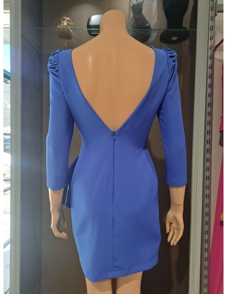 VESTIDO"AINHOA"CORTO MANGA FRANCESA LAZO CINTURA