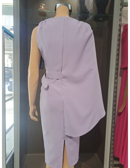 VESTIDO"GANTE" MIDI ESTAMPADO UNA MANGA CAPA Y CINTURÓN