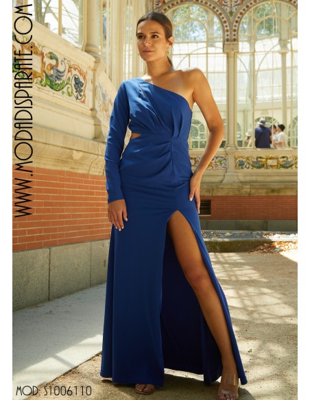 VESTIDO "ALMA"  FIESTA LARGO LISO ASIMETRICO