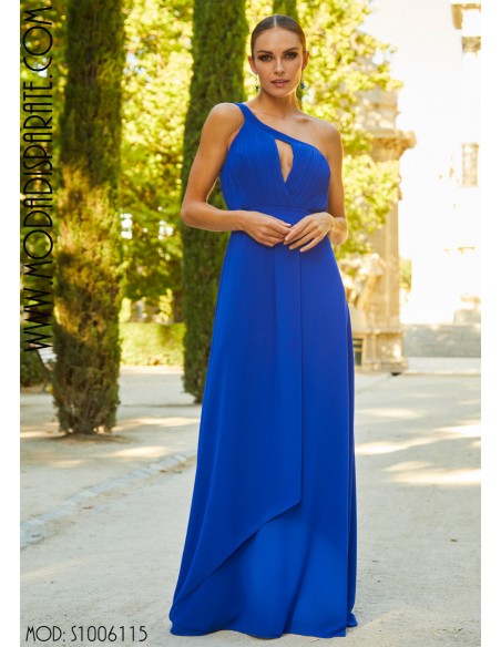VESTIDO "HAND" LARGO LISO ASIMETRICO CUERPO PLISADO