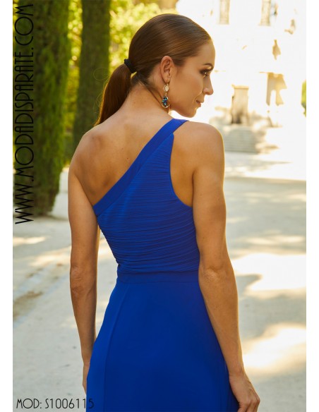 VESTIDO "HAND" LARGO LISO ASIMETRICO CUERPO PLISADO