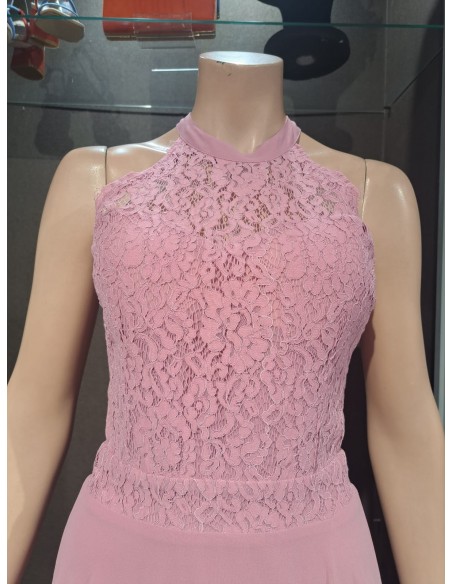 VESTIDO"SEUL" LARGO CUERPO ENCAJE Y FALDA  GASA FIESTA ESPAL