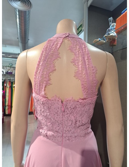 VESTIDO"SEUL" LARGO CUERPO ENCAJE Y FALDA  GASA FIESTA ESPAL