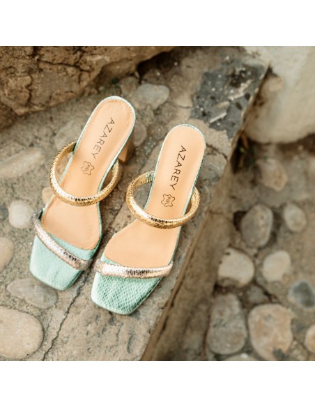 SANDALIA"7 CM TACON"TIRAS METALIZADAS SRPINTES PLANTA PIEL