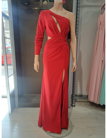 VESTIDO "ALMA"  FIESTA LARGO LISO ASIMETRICO